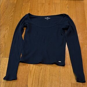 Hollister Navy Ribbed Scoop Neck Long Sleeve Top Sz M